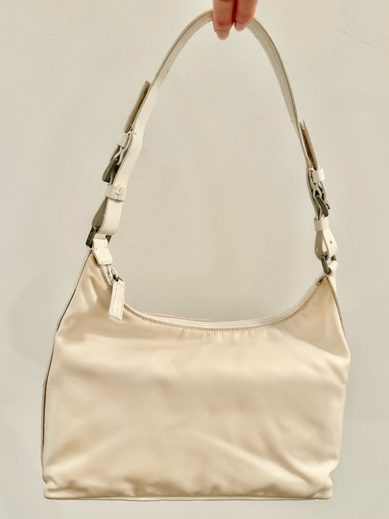 Prada Handbags - Prada Vintage Cream Nylon Shoulder Bag with White Leather Trim Authentic
